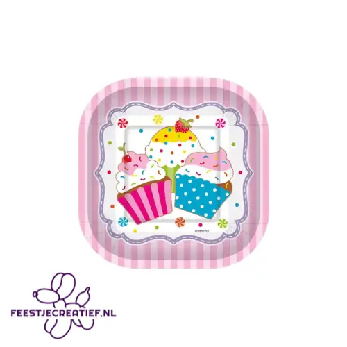Wegwerpbordjes cupcakes, 18cm - 8 stuks 1 Wegwerpbordjes cupcakes, 18cm - 8 stuks