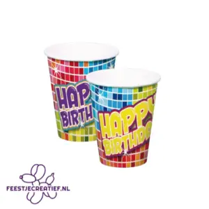 Wegwerpbekers "Happy Birthday" blocks - 6 stuks