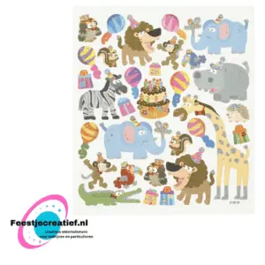 Stickervel dieren party, 15x16.5cm - 1 vel