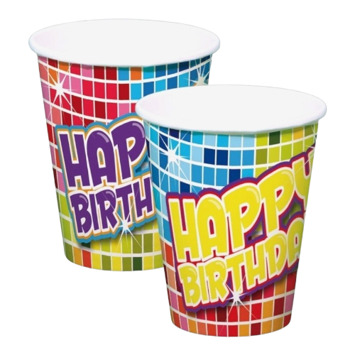 Dinosaurus Bekers 6 stuks 4 Wegwerpbekers "Happy Birthday" blocks - 6 stuks