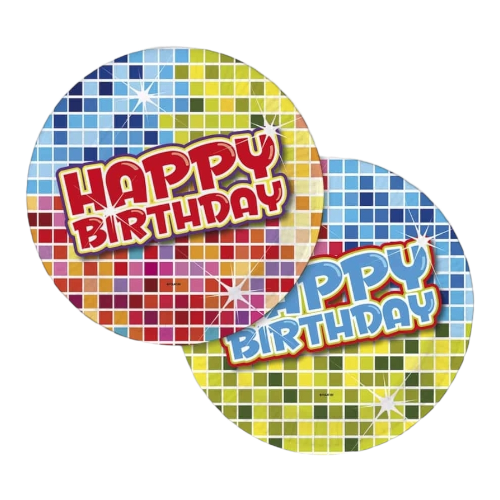 Wegwerpbordjes "Happy Birthday" blocks, 18cm - 6 stuks