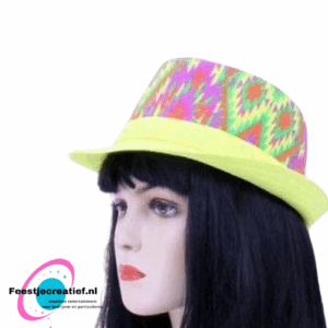 Trilby hoed neon geel-paars-groen-rood