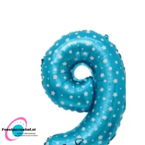 Folieballon cijfer 9 blauw met ster, 75cm