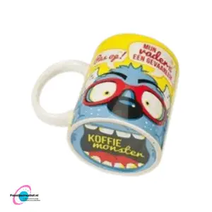 Mok "pas op, vader is een gevaarlijk koffie monster"