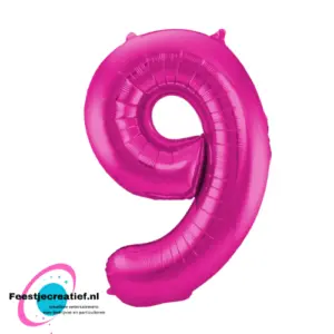 Folieballon cijfer 9 roze, 86cm