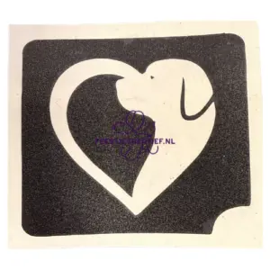 Glittertattoo sjabloon hondenhoofd in hart