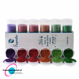 Huidglitter golden star, 90ml - 6-delig