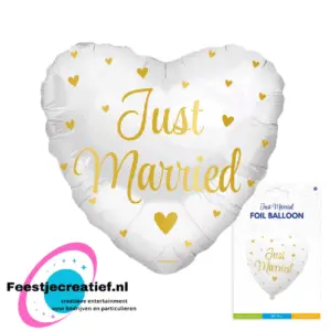 Folieballon hart "Just Married" goud-wit, 46cm