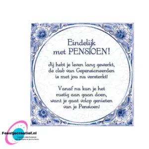 Tegeltje Pensioen delfs blauw