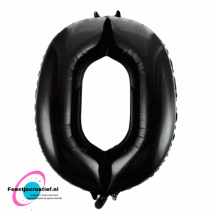 Folieballon cijfer 0 zwart, 86cm