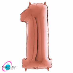 Folieballon cijfer 1  roségoud, 66cm