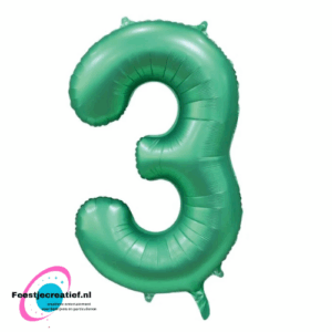 Folieballon cijfer 3 satin green, 86cm