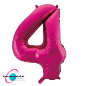 Folieballon cijfer 4 fuchsia, 86cm