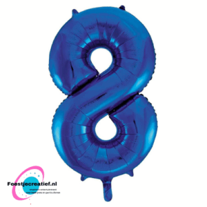 Folieballon cijfer 8 blauw, 86cm