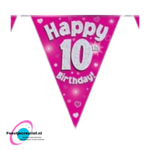 Vlaggenlijn 10 Jaar Roze - 390 Cm