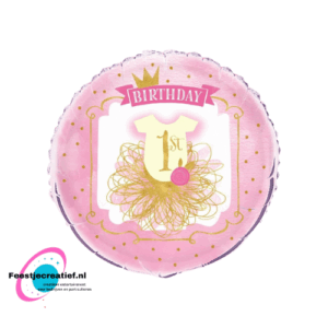 Folieballon 1e verjaardag Roze 45 cm