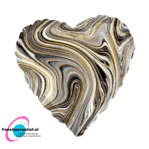 Folieballon hart marmeren zwart/goud/wit 43cm