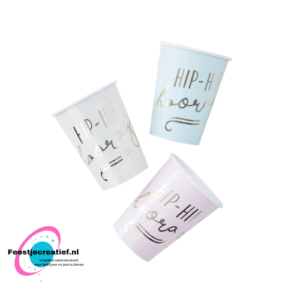 Wegwerpbekertjes - Hip Hip Hooray assorti - 8 stuks