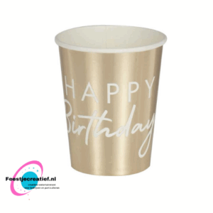 Wegwerpbekertjes - Happy Birthday Goud - 8 stuks