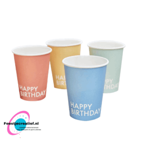 Wegwerpbekertjes - Happy Birthday Brights- 8 stuks