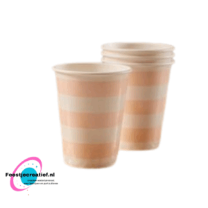 Wegwerpbeker roze streep- 8 stuks