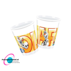 Wegwerpbeker orange - Olaf - plastic - 8 stuks