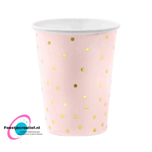 Wegwerpbekertjes - polka dots roze/goud - 6 stuks