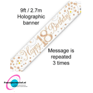 Streetbanner " 18 jaar' - 2.7m - wit/roze