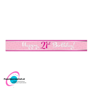 Streetbanner " 21 jaar' - 2.7m - roze-kleur