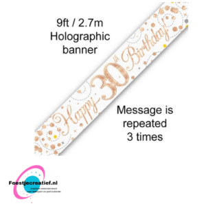 Streetbanner " 30 jaar' - 2.7m - wit/roze