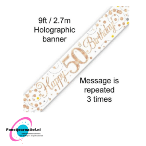 Streetbanner " 50 jaar' - 2.7m - wit/roze