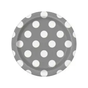 Wegwerpbordjes zilver met witte stippen 17cm - 8st