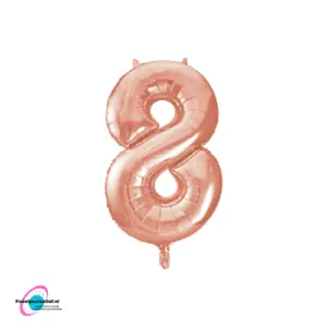Folieballon cijfer '8' Rosegoud - 86 cm