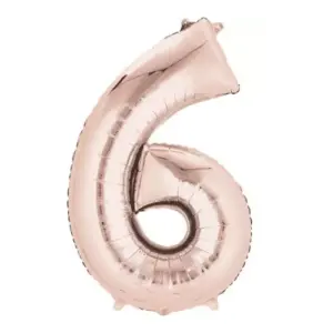 Folieballon Cijfer 6 Rose-roze - 40 cm