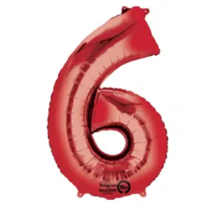 Folieballon cijfer '6' Rood 86cm
