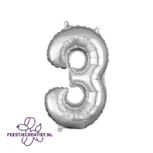 Folieballon cijfer '3' zilver - 40 cm