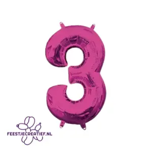 Folieballon cijfer '3' roze - 40 cm