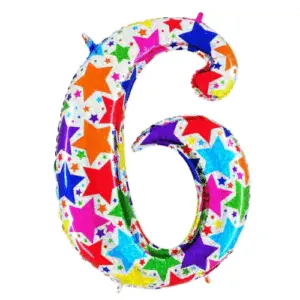 Folieballon cijfer '6' multicoler holografisch 100cm
