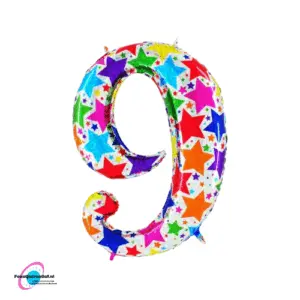 Folieballon cijfer '9' multicoler 102cm