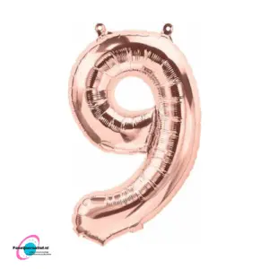 Folieballon cijfer '9' Rose-goud 35cm