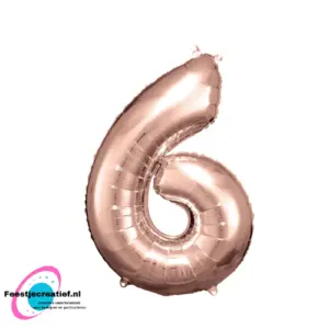 Folieballon cijfer '6' Rosegoud - 86 cm