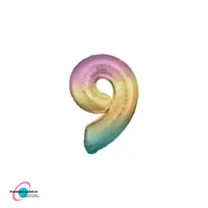 Folieballon cijfer '9' regenboog 83cm