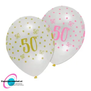 50 jaar-  latexballonnen  6 stuks  roze
