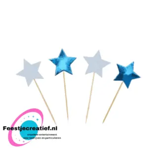 Cupcake decoratie ster  blauw - 20 stuks