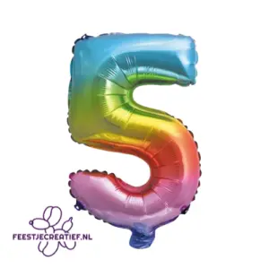 Folieballon cijfer '5' Regenboog 41cm