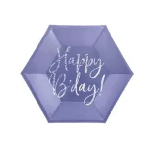 Wegwerpbordjes Happy b'day blauw  20cm - 6st