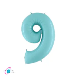 Folieballon cijfer '9' turquoise 101cm