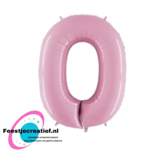 Folieballon cijfer '0' licht roze  102cm