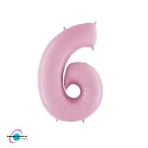 Folieballon cijfer '6' licht roze 102cm