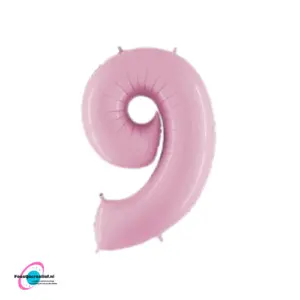 Folieballon cijfer '9' licht roze 102cm